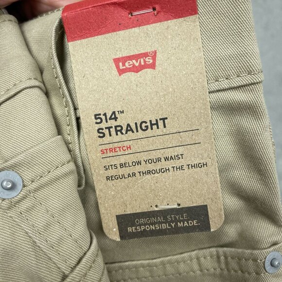 Levis 514 Straight Stretch Beige Pants W36 L30 Original Fit a1289 - Picture 4 of 6
